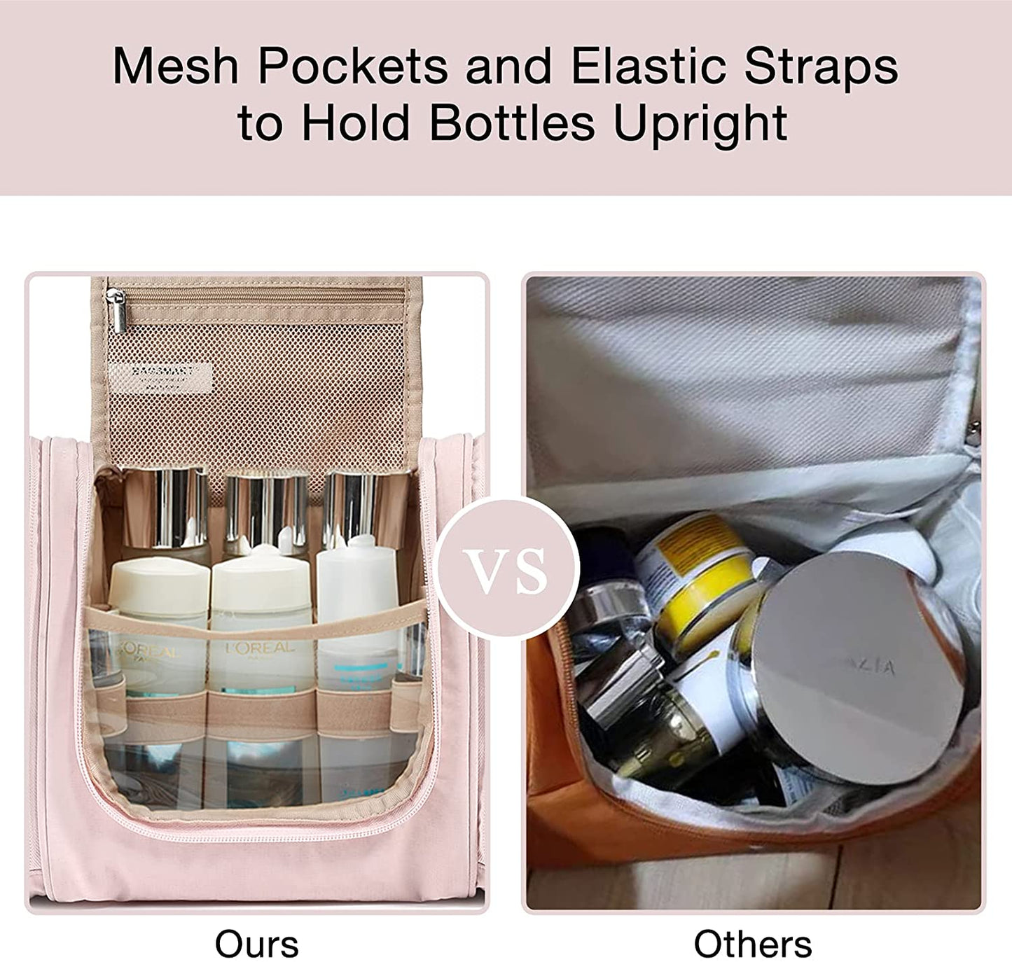 Extra Large Toiletry Bag Hanging Toiletry Bag for Travel, Water-Resistant Cosmetic Makeup Large Capacity Bag Organizer for Full Sized Toiletries, Pink