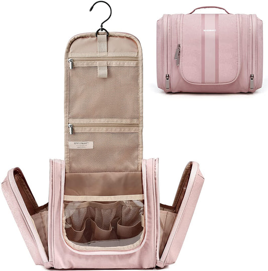 Extra Large Toiletry Bag Hanging Toiletry Bag for Travel, Water-Resistant Cosmetic Makeup Large Capacity Bag Organizer for Full Sized Toiletries, Pink